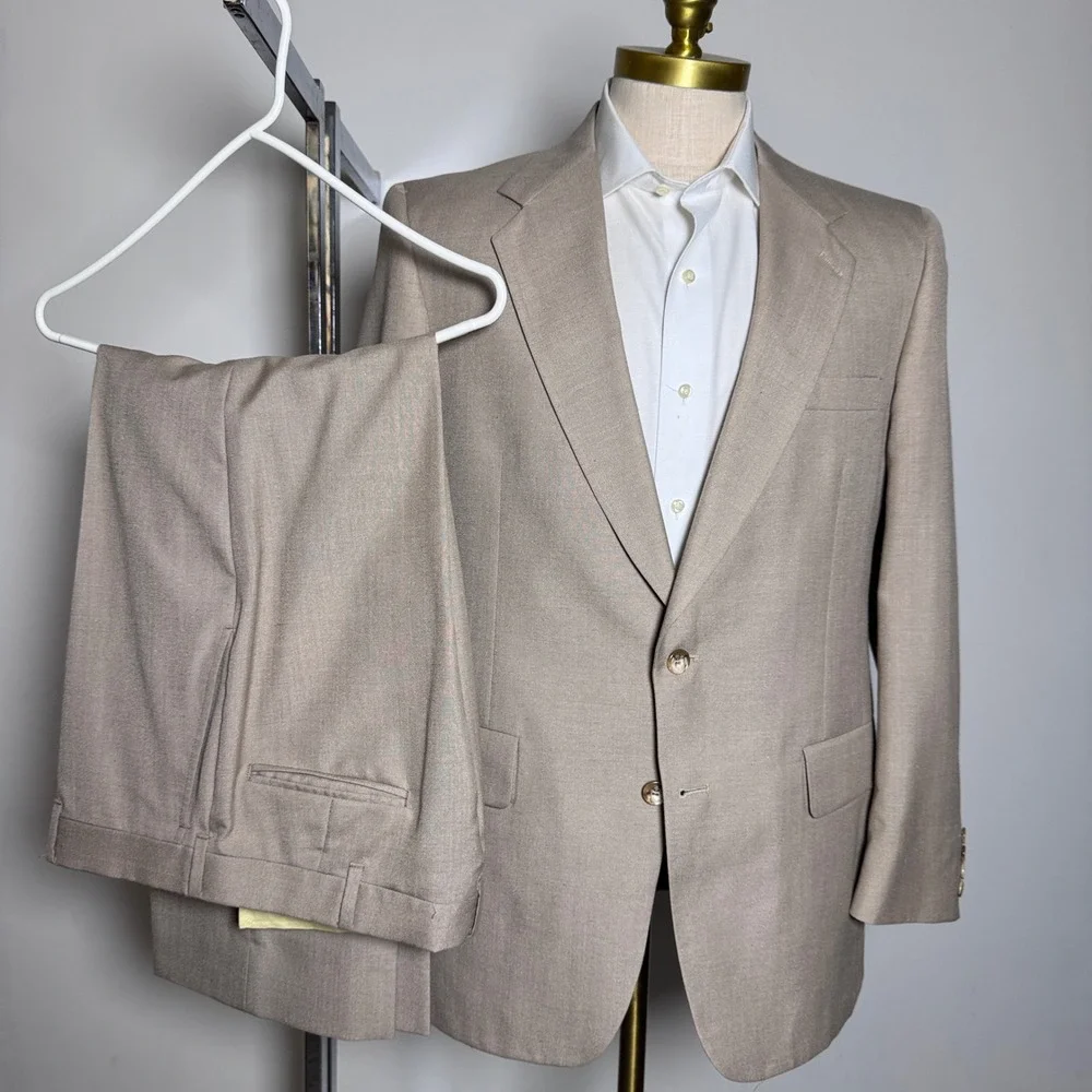 Kuppenheimer Suit Mens 40R 35x27 Tan Solid Vintage 2 Button Wool‎ Blend USA